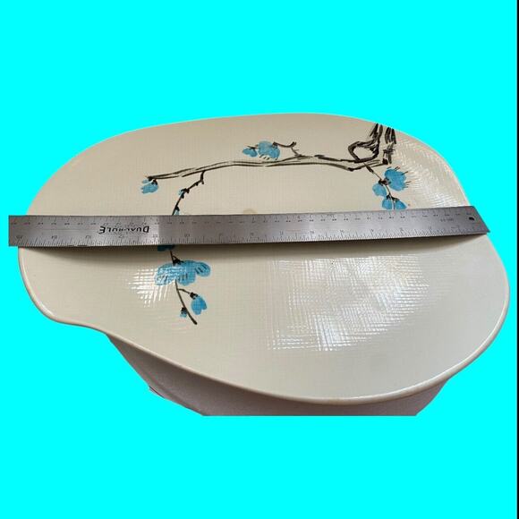 Redwing Handpainted Pottery 15” Platter Dogwood Blue Flowers Asymmetrical READ - Picture 7 of 7